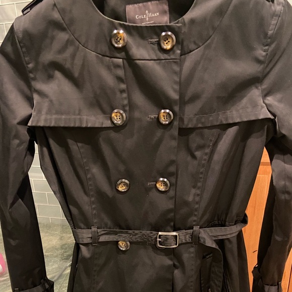 Cole Haan Women’s Belted Trench Coat Double Breasted Black - Picture 8 of 12